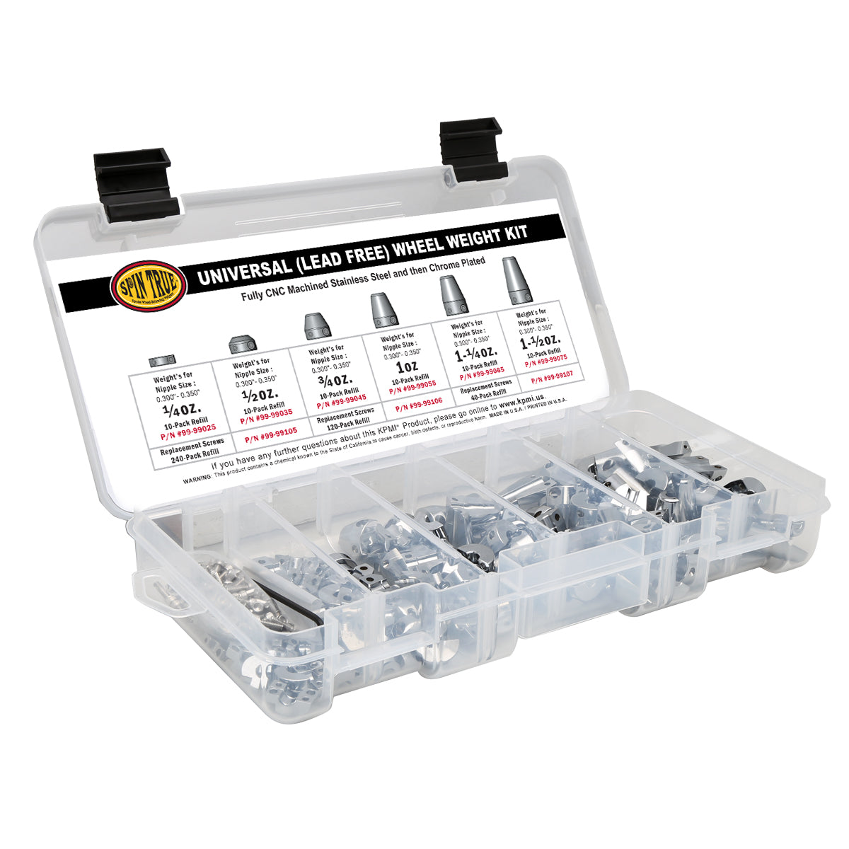 Spin True® Spoke Wheel Weight Kit, Chrome Plated Stainless Steel, 60pcs. for Large Nipples