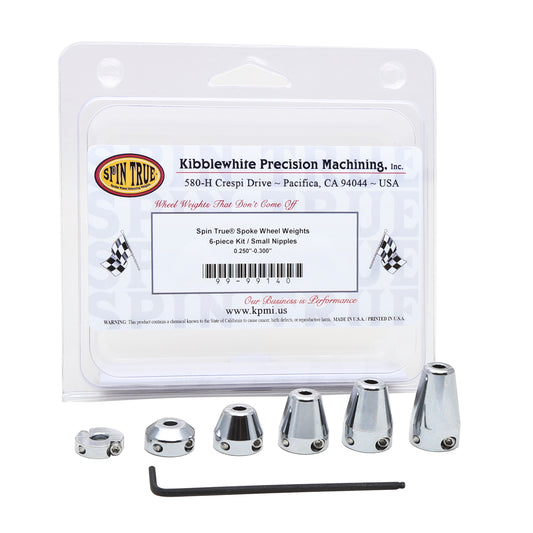 Spin True® Spoke Wheel Weight Sample Kit, Chrome Plated Stainless Steel, 6pcs. for Small Nipples