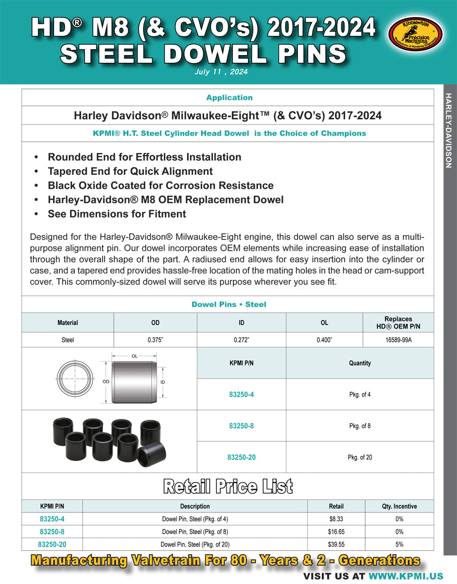 Steel Dowel Pin Flyer for HD® M8™ (& CVO’s) 2017-2024