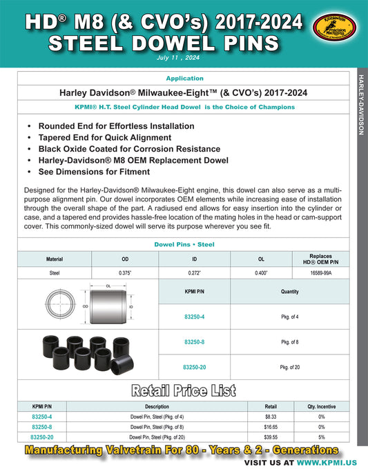 Steel Dowel Pin Flyer for HD® M8™ (& CVO’s) 2017-2024