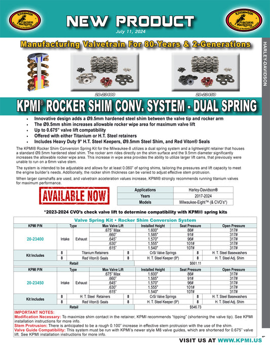 Rocker Shim Conv. System-Dual/ Beehive Spring Kit Flyer for HD® M8™ (& CVO’s) 2017-2024