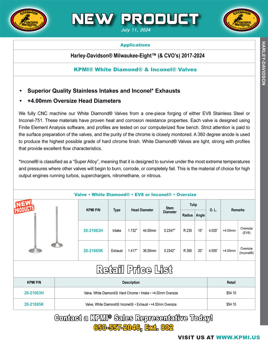 Oversize White Diamond® & Inconel® Valve Flyer for HD® M8™ (& CVO’s) 2017-2024