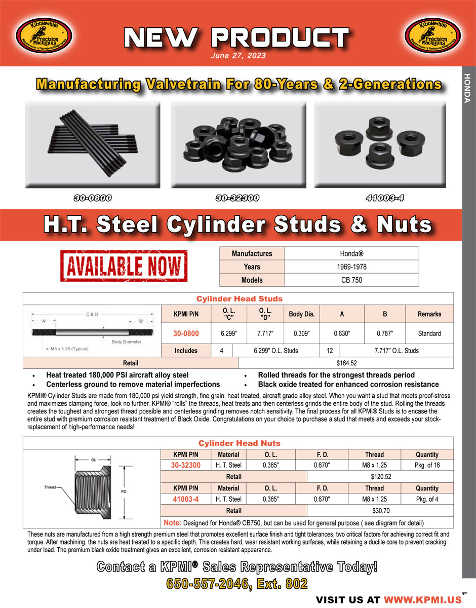 H.T. Steel Cylinder Stud and Nut Flyer for Honda® CB 750 1969-1978