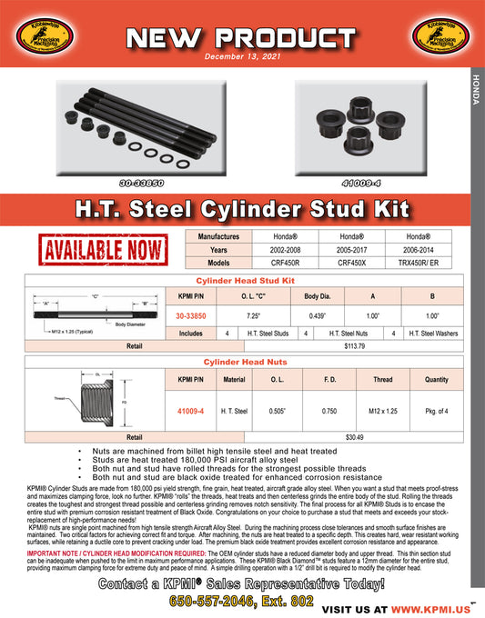 H.T. Steel Cylinder Stud Kit Flyer for Honda® Various 450's 2002-2017