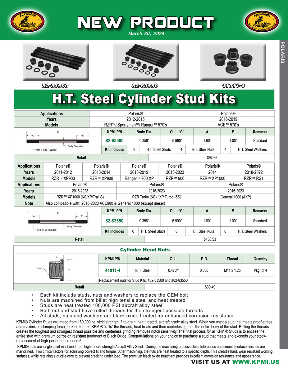 H.T. Steel Cylinder Stud Kit and Nut Flyer for Various Polaris® Applications