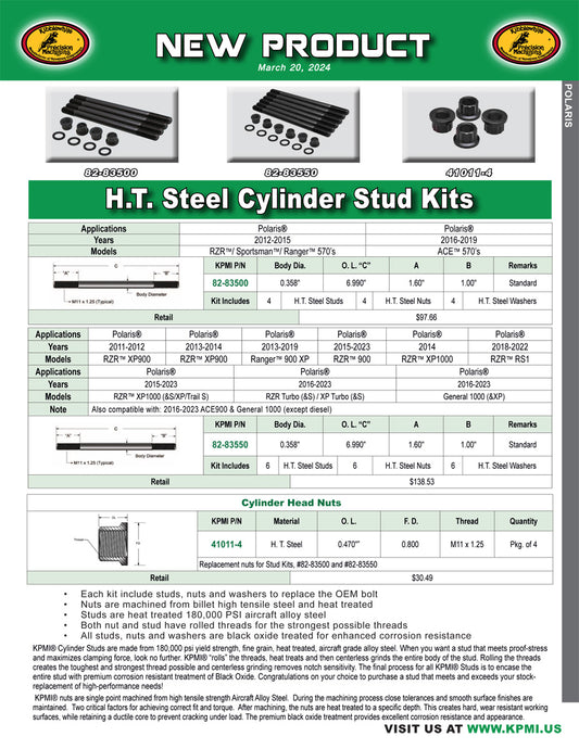 H.T. Steel Cylinder Stud Kit and Nut Flyer for Various Polaris® Applications