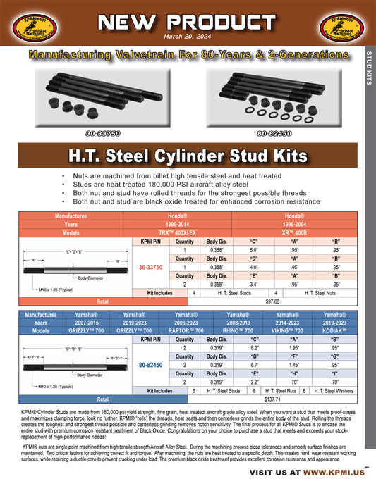 H.T. Steel Cylinder Stud Kit Flyer for Various Honda® and Yamaha® Applications