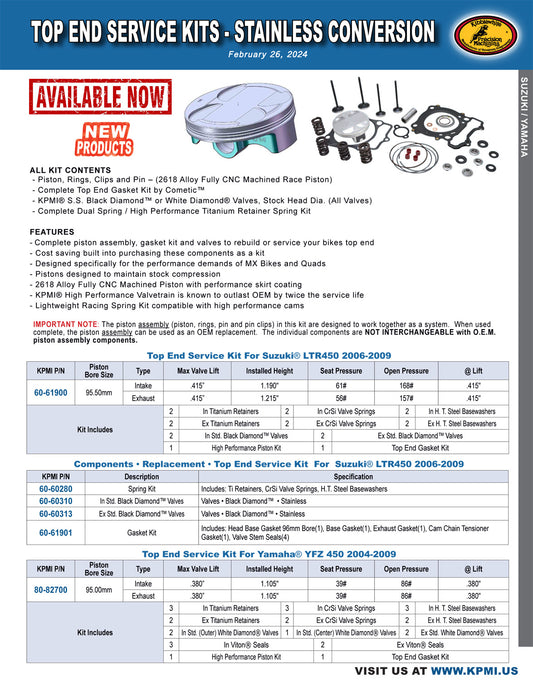 Top End Service Kit Flyer for Various Suzuki® and Yamaha® Applications