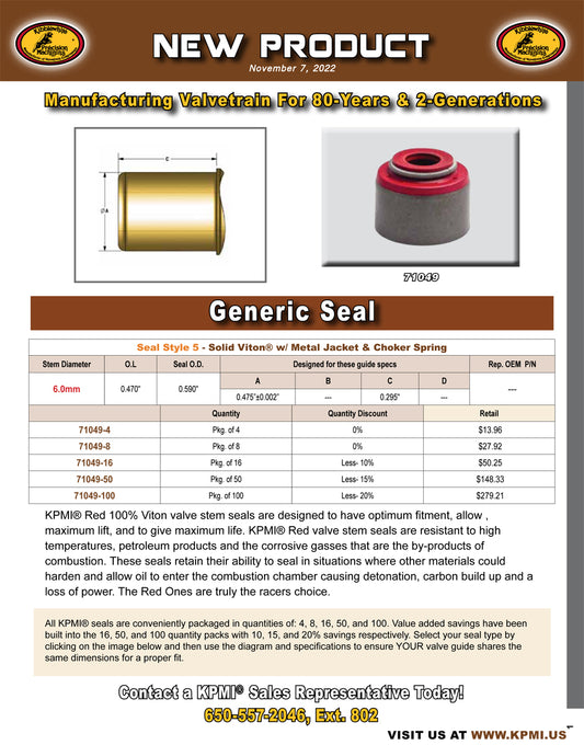 KPMI® Generic Red Viton® Seal, #71049 Flyer