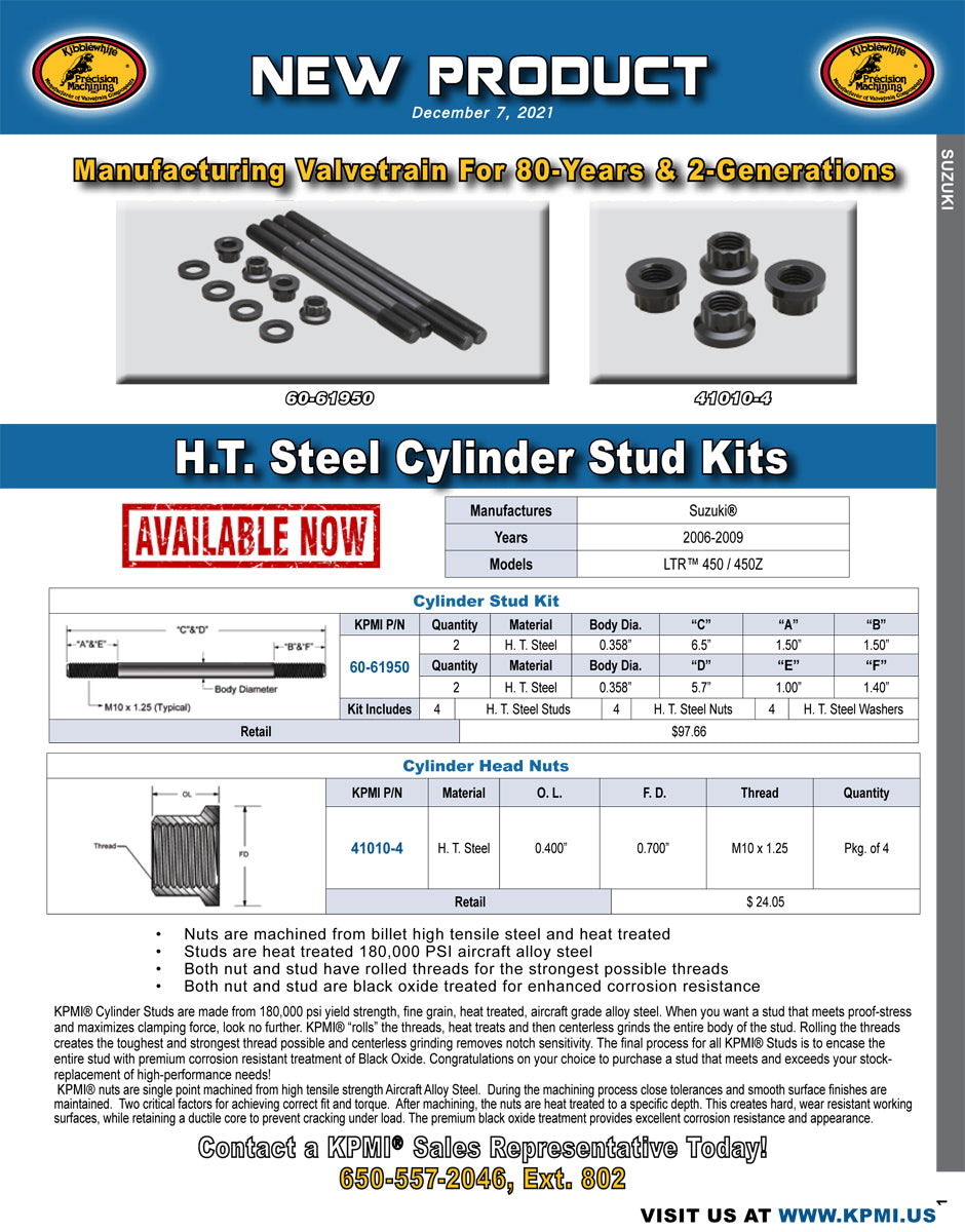 H.T. Steel Cylinder Stud Kit Flyer for Suzuki® LTR™ 450/ 450Z 2006-2009