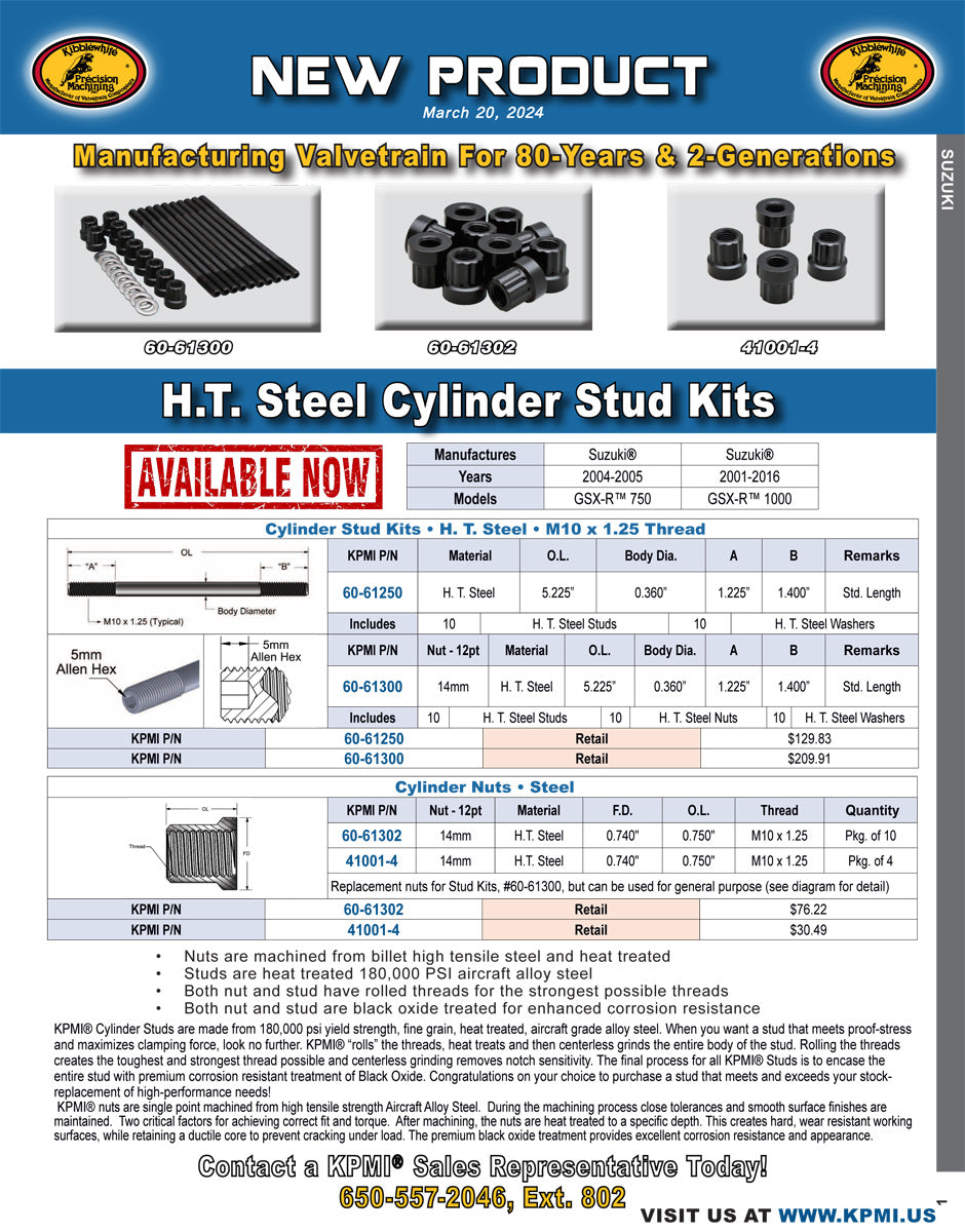 H.T. Steel Cylinder Stud Kit and Nut Flyer for Suzuki® GSX-R 750 & 1000 2001-2016