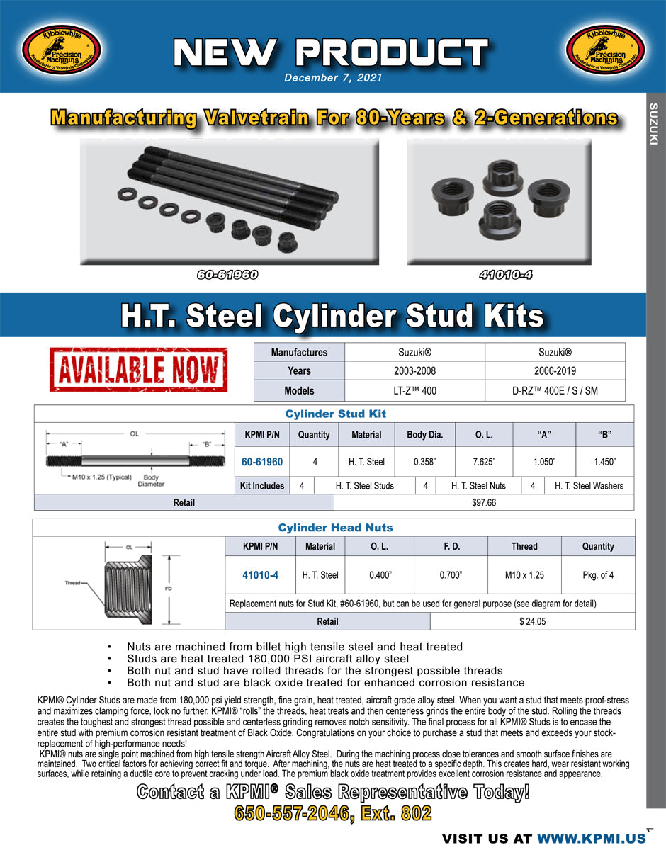 H.T. Steel Cylinder Stud Kit and Nut Flyer for Various Suzuki® 400's Applications