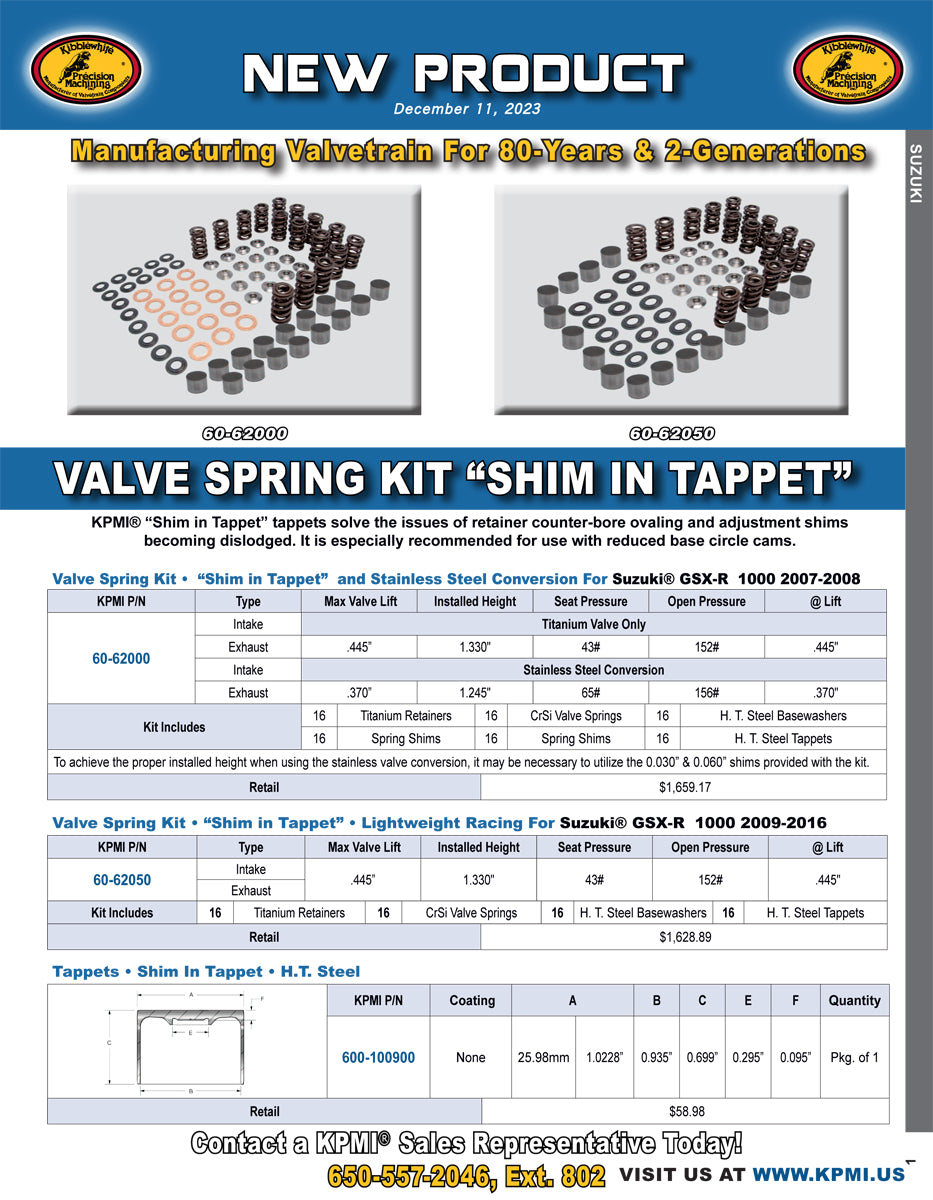 Shim In Tappet Spring Kit Flyer for Suzuki® Various_1000s 2007-2016