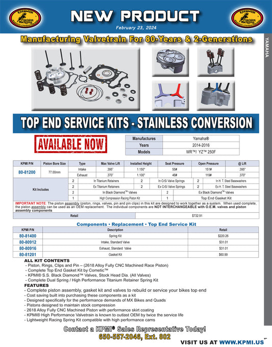 Top End Service Kit Flyer for Yamaha® WR™ / YZ™ 250F 2014-2016
